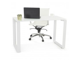 Petit bureau droit design 'BAKUS' en verre et métal blanc - 120x60 cm