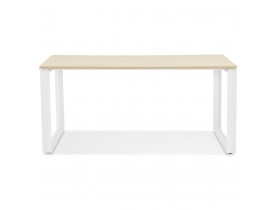 Bureau droit design 'BAKUS' en bois finition naturelle et métal blanc - 160x80 cm