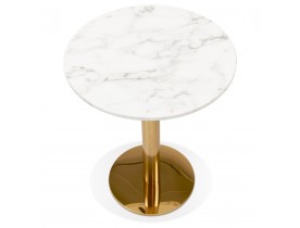 Petite table bistrot ronde 'BATIGNOL' en pierre blanche effet marbre et pied en métal doré - Ø 60 cm