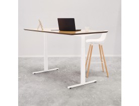 Bureau assis-debout électrique 'BIONIK'avec plateau en bois finition naturelle et pied en métal blanc - 150x70 cm
