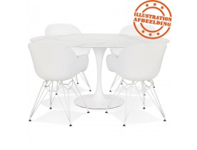 Table à manger design 'CHAMAN' ovale blanche en verre effet marbre - 160x105 cm