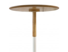 Table d'appoint ronde 'DILA H45' en bois finition naturelle et métal blanc