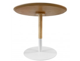 Table basse design ronde 'DILA H40' en bois finition naturelle et métal blanc
