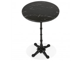 Table haute ronde 'DOMY ROUND' style rustique en pierre noire effet marbre - 60x60 cm