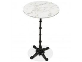 Table haute ronde 'DOMY ROUND' style rustique en pierre blanche effet marbre - 60x60 cm