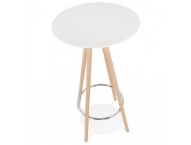 Table haute / Mange-debout rond 'GALA' en bois blanc et pieds finition naturelle