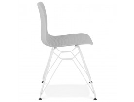 Chaise moderne 'GAUDY' grise avec pied en métal blanc