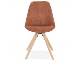 Chaise confortable 'HARRY' en microfibre brune et pieds en bois finition naturelle