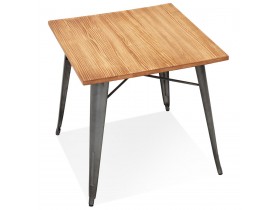 Table carrée style industriel 'MARCUS' en bois foncé et pieds en métal gris foncé - 76x76 cm