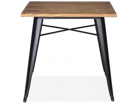 Table carrée style industriel 'MARCUS' en bois foncé et pieds en métal noir - 76x76 cm