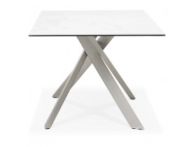 Table à diner 'MARKINA' en céramique blanche avec pied central en métal - 180x90 cm
