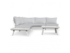 Salon de jardin en angle 'MELANIA' en tissu gris clair et aluminium blanc