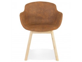 Chaise avec accoudoirs 'RUPERT' en microfibre brune et pieds en bois naturel