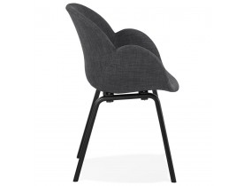 Chaise design avec accoudoirs 'SAMY' en tissu gris et pieds en bois noir