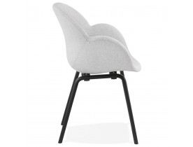 Chaise design avec accoudoirs 'SAMY' en tissu gris clair et pieds en bois noir