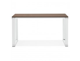 Petit bureau droit design 'XLINE' en bois finition Noyer et métal blanc - 140x70 cm