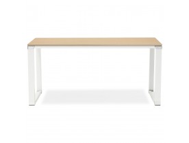 Bureau droit design 'XLINE' en bois finition naturelle et métal blanc - 160x80 cm