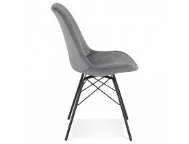 Chaise design 'ZAZY' en velours gris et pieds en métal noir