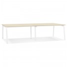 Double bureau bench / table de réunion 'AMADEUS' en bois finition naturelle et métal blanc - 280x140 cm
