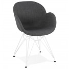 Chaise moderne 'ATOL' en tissu gris foncé avec pieds en métal blanc