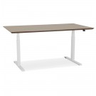Bureau assis-debout électrique 'BIONIK'avec plateau en bois finition Noyer et pied en métal blanc - 150x70 cm
