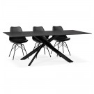 Table de salle à manger 'BIRDY' en verre noir avec pied central en x - 200x100 cm