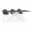 Table à diner design 'BIRDY' en verre noir avec pied central en x blanc - 200x100 cm