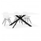 Table à diner design 'BIRDY' en verre blanc avec pied central en x noir - 200x100 cm