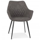 Chaise avec accoudoirs 'CHIGI' gaufrée en microfibre gris foncé et pieds en métal noir