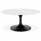 Table basse de salon ronde 'GOST MINI' en verre blanc effet marbre et pied central noir