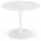 Table à manger design 'GOST' ronde blanche en verre effet marbre - Ø 90 CM