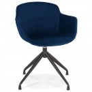 Chaise design avec accoudoirs 'GRAPIN' en velours bleu