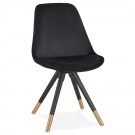 Chaise design 'HAMILTON' en velours noir et pieds en bois noir