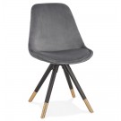 Chaise design 'HAMILTON' en velours gris et pieds en bois noir