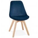 Chaise en velours bleu 'JOE' avec structure en bois naturel