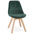 Chaise en velours vert 'JOE' avec structure en bois naturel