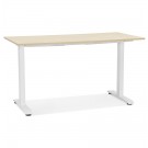 Bureau droit assis/debout 'LIVELLO' en bois finition naturelle et métal blanc - 140x70 cm