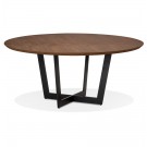 Table de salle à manger ronde 'LULU' en bois finition Noyer et métal noir - Ø120 cm