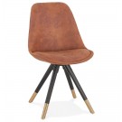 Chaise design 'MAGGY' en microfibre brune et pieds en bois noir