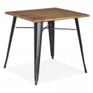Table carrée style industriel 'MARCUS' en bois foncé et pieds en métal noir - 76x76 cm