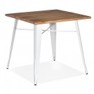 Table carrée style industriel 'MARCUS' en bois foncé et pieds en métal blanc - 76x76 cm