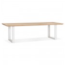 Grande table à manger 'NATURA' en chêne massif avec pieds en métal blanc - 260x100 cm