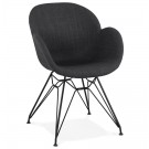 Chaise design 'PLANET' en tissu gris foncé avec pieds en métal noir