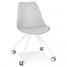 Chaise de bureau sur roulettes 'SKIN' grise avec structure en métal blanc