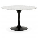 Table à dîner ronde 'WITNEY' en pierre blanche effet marbre et métal noir - Ø 120 cm