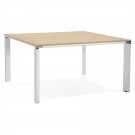 Table de réunion / bureau bench 'XLINE SQUARE' en bois finition naturelle et métal blanc - 140x140 cm
