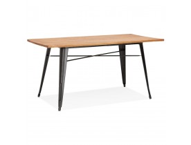 Table de salle à manger style industriel 'ALPHA' en bois massif et métal noir - 150x80 cm