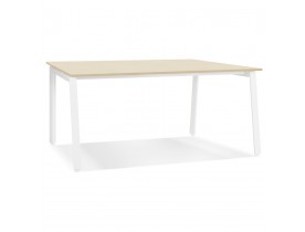 Bureau droit design 'AMADEUS' en bois finition naturelle et métal blanc - 160x80 cm
