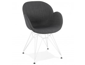 Chaise moderne 'ATOL' en tissu gris foncé avec pieds en métal blanc