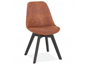 Chaise en microfibre brune 'AXEL' avec structure en bois noir